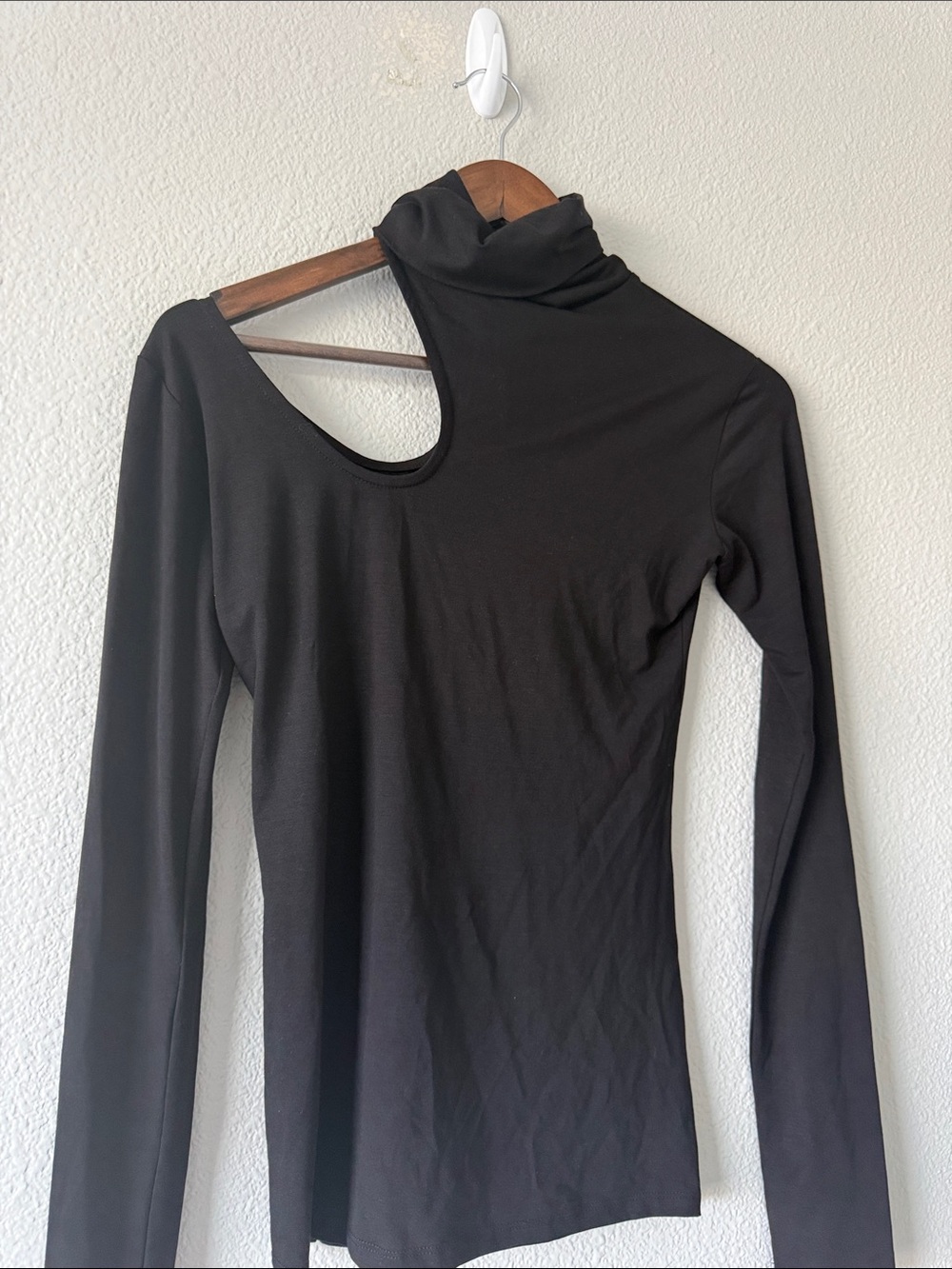 Marcella Turtle neck Black Allegra Cut Out Asymmetrical Jersey Long Sleeve Sm - Picture 3 of 11